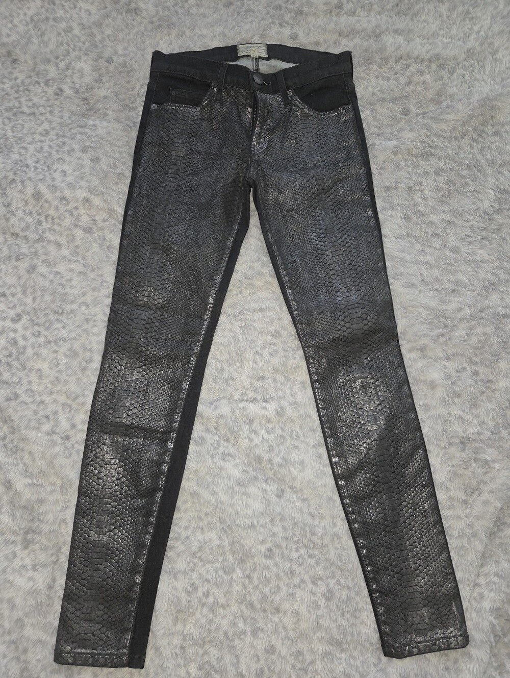 Current/Elliott The Ankle Skinny Gunmetal Coated Snakeskin Jeans Size 27